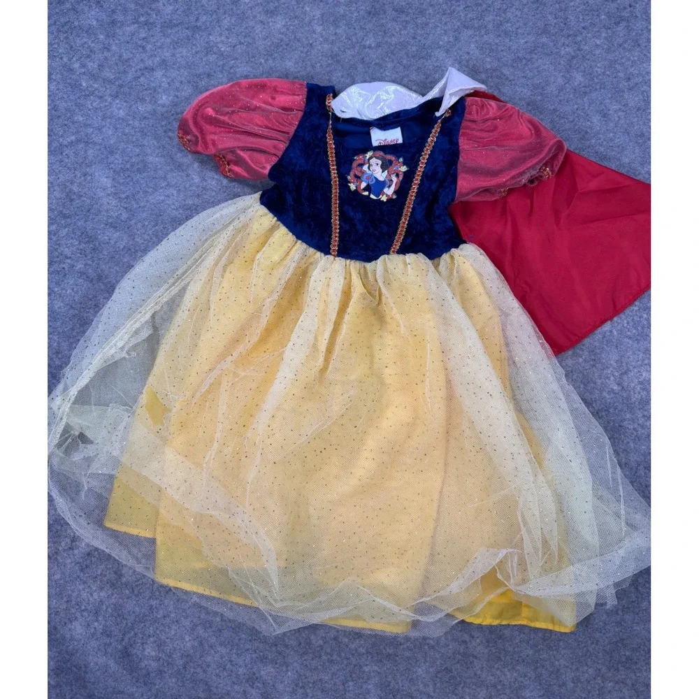 Disney Store Snow White Costume  Girls Blue Velvet Yellow Tulle Cape 4  NF3